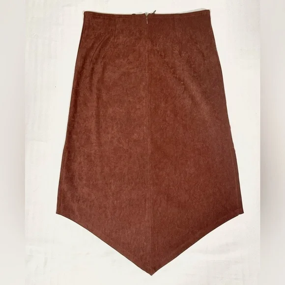 Vintage Brown Suede Lace-Up Front Asymmetrical Skirt - Picture 2 of 4